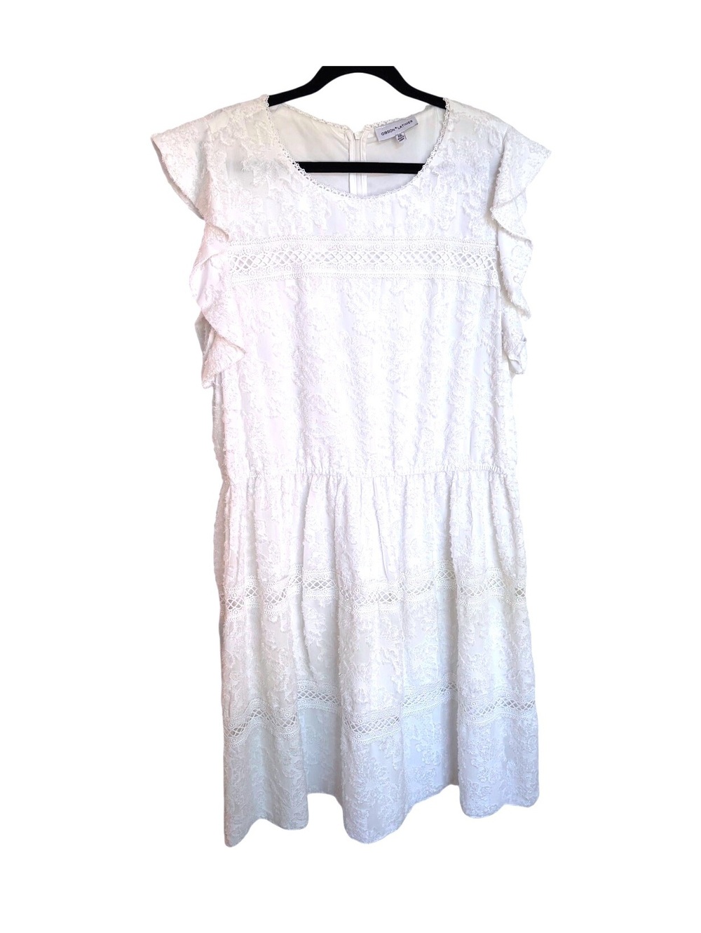 Gibson Latimer Floral Textured Midi Dress Ivory White XXL Flutter Sleeve